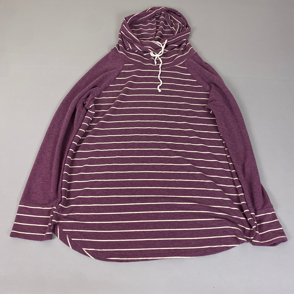 Pink Clover Hoodie Pullover Raglan Top Women's Size XL Purple Striped Cowl Neck